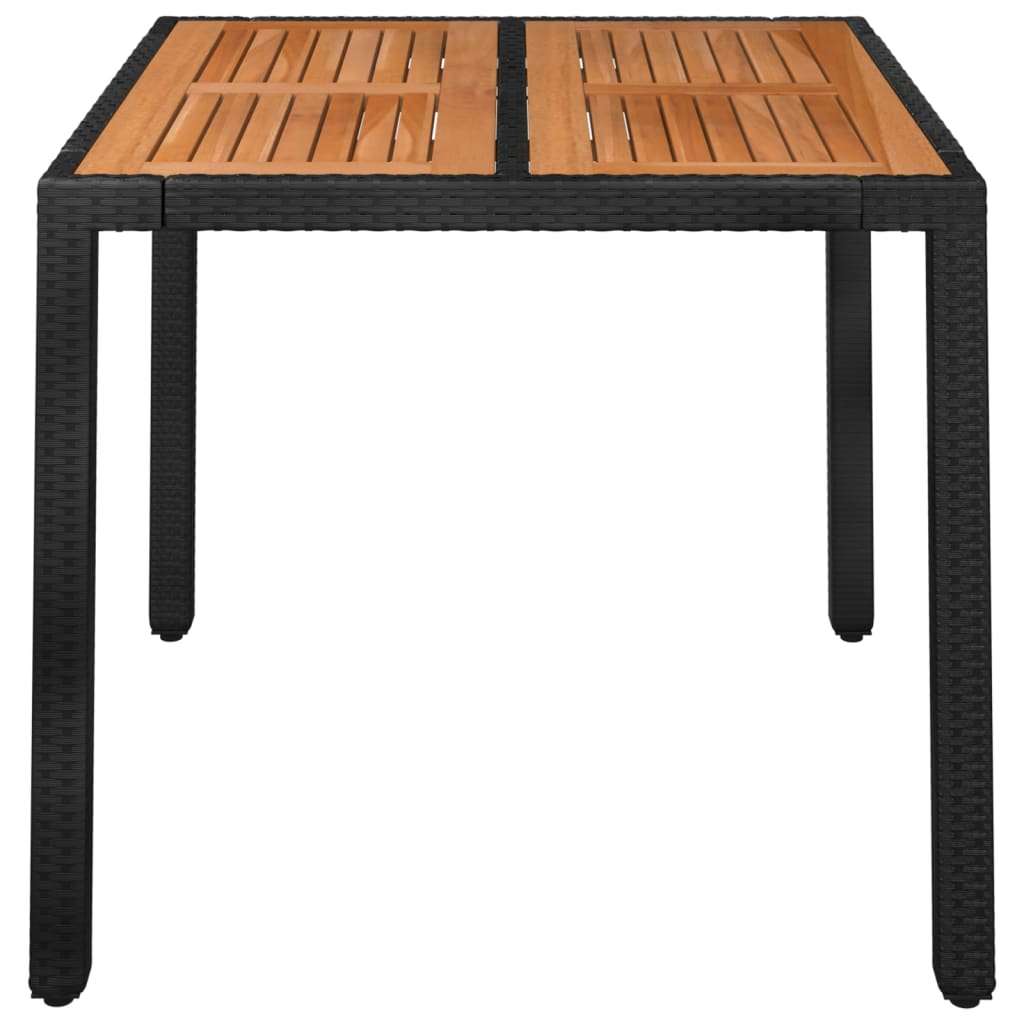 vidaXL Stół ogrodowy, drewniany blat, czarny, 90x90x75 cm, rattan PE