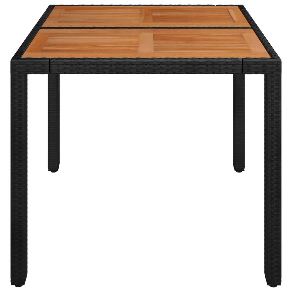 vidaXL Stół ogrodowy, drewniany blat, czarny, 90x90x75 cm, rattan PE