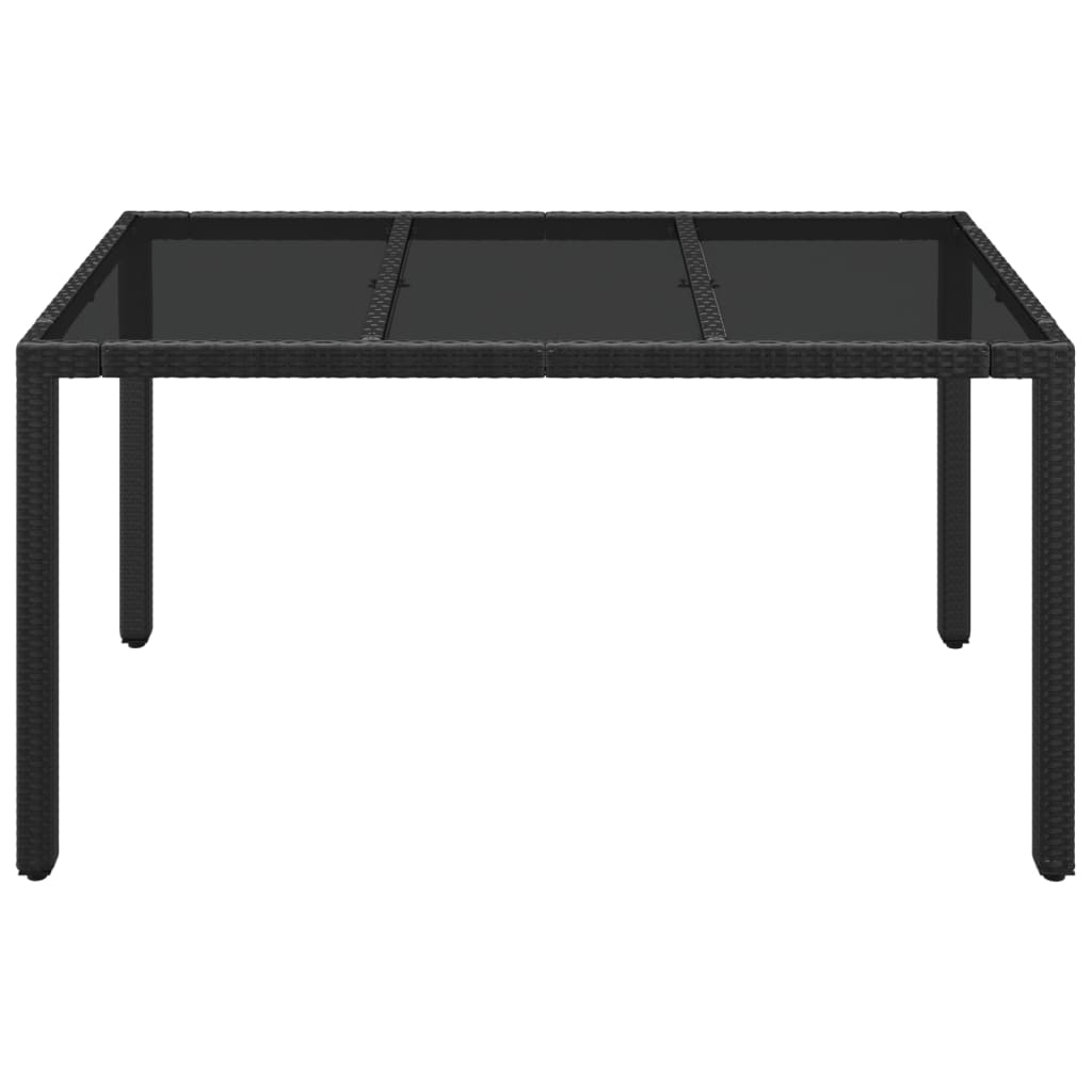 vidaXL Stół ogrodowy ze szklanym blatem, czarny, 150x90x75cm rattan PE
