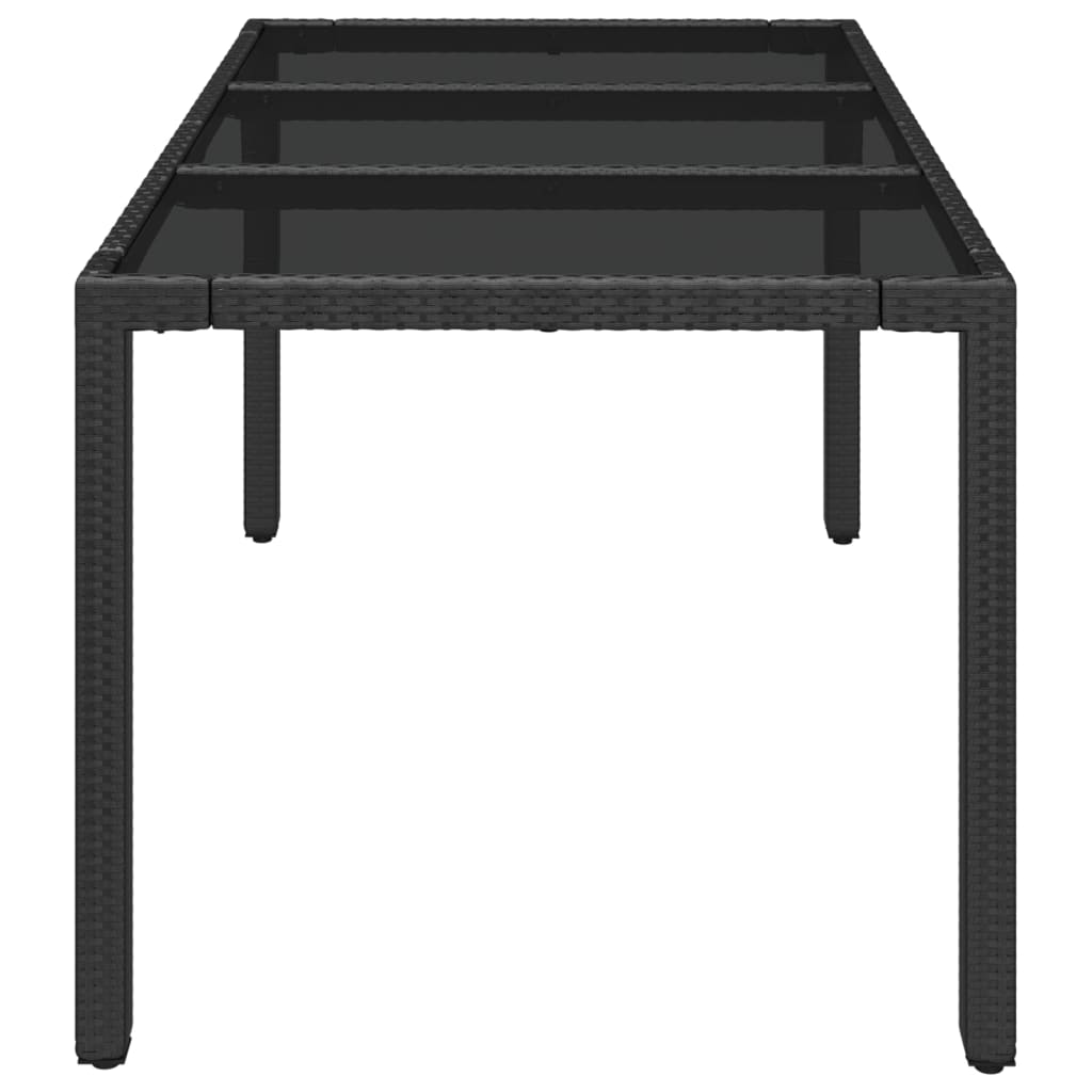 vidaXL Stół ogrodowy ze szklanym blatem, czarny, 150x90x75cm rattan PE