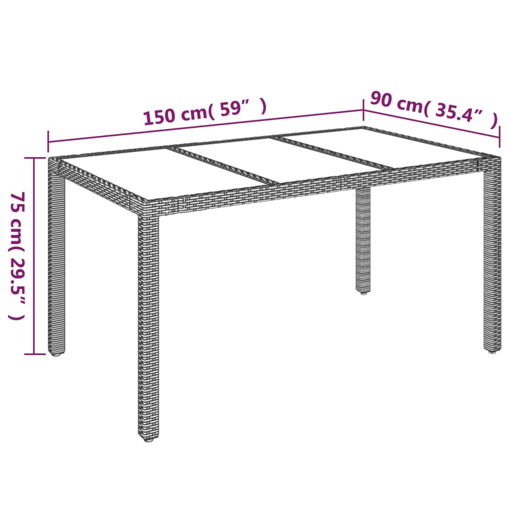 vidaXL Stół ogrodowy ze szklanym blatem, czarny, 150x90x75cm rattan PE