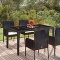 vidaXL Stół ogrodowy ze szklanym blatem, czarny, 150x90x75cm rattan PE