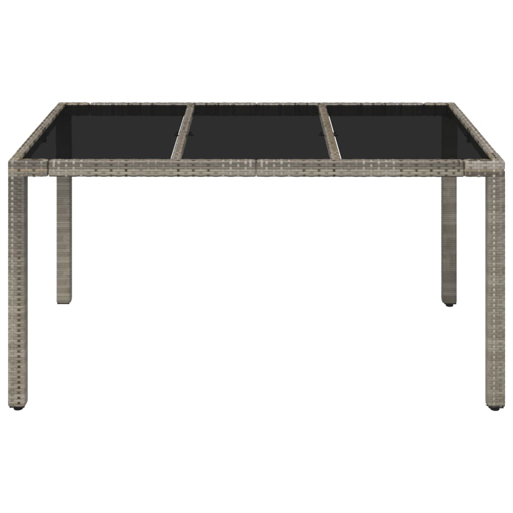vidaXL Stół ogrodowy ze szklanym blatem, szary, 150x90x75cm, rattan PE