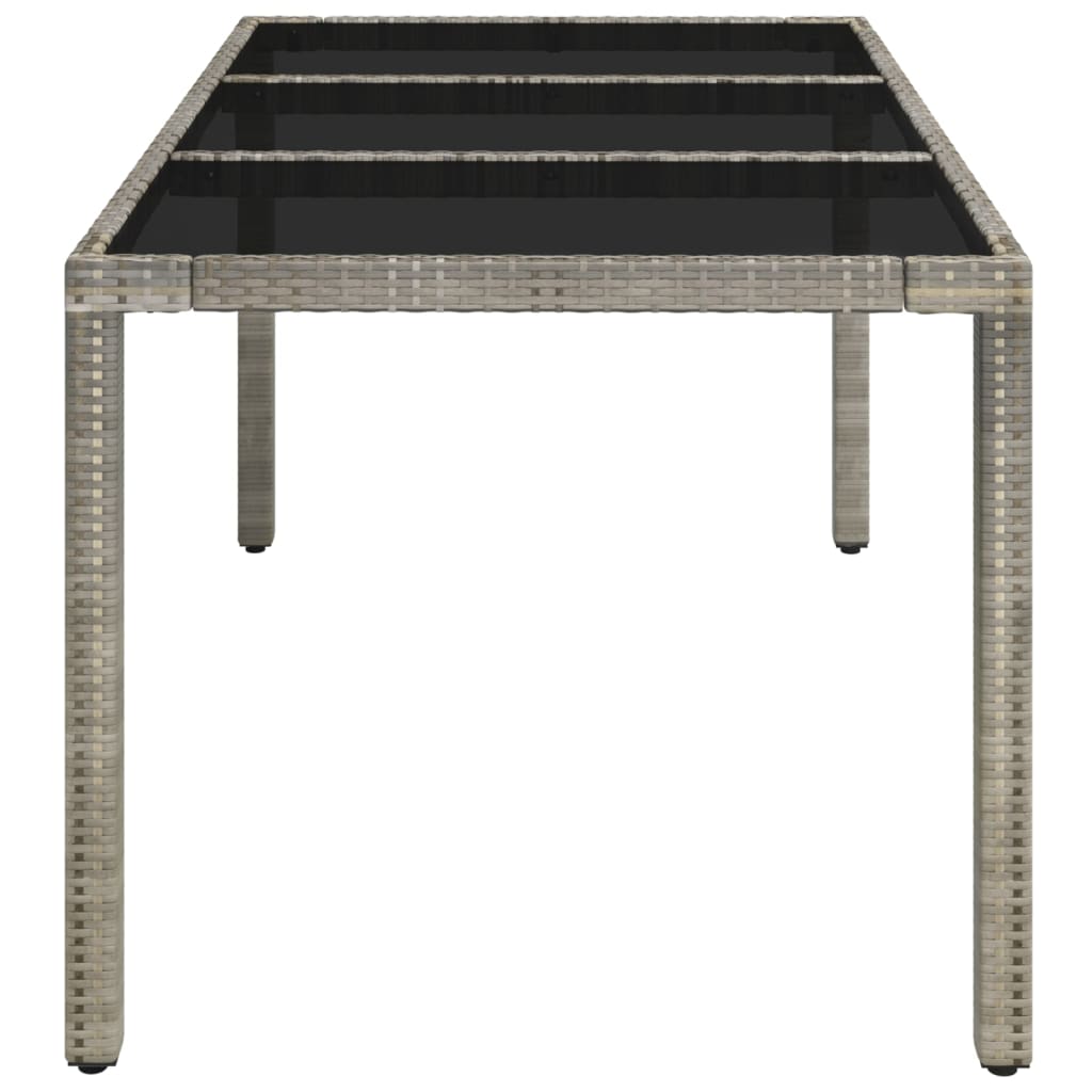 vidaXL Stół ogrodowy ze szklanym blatem, szary, 150x90x75cm, rattan PE