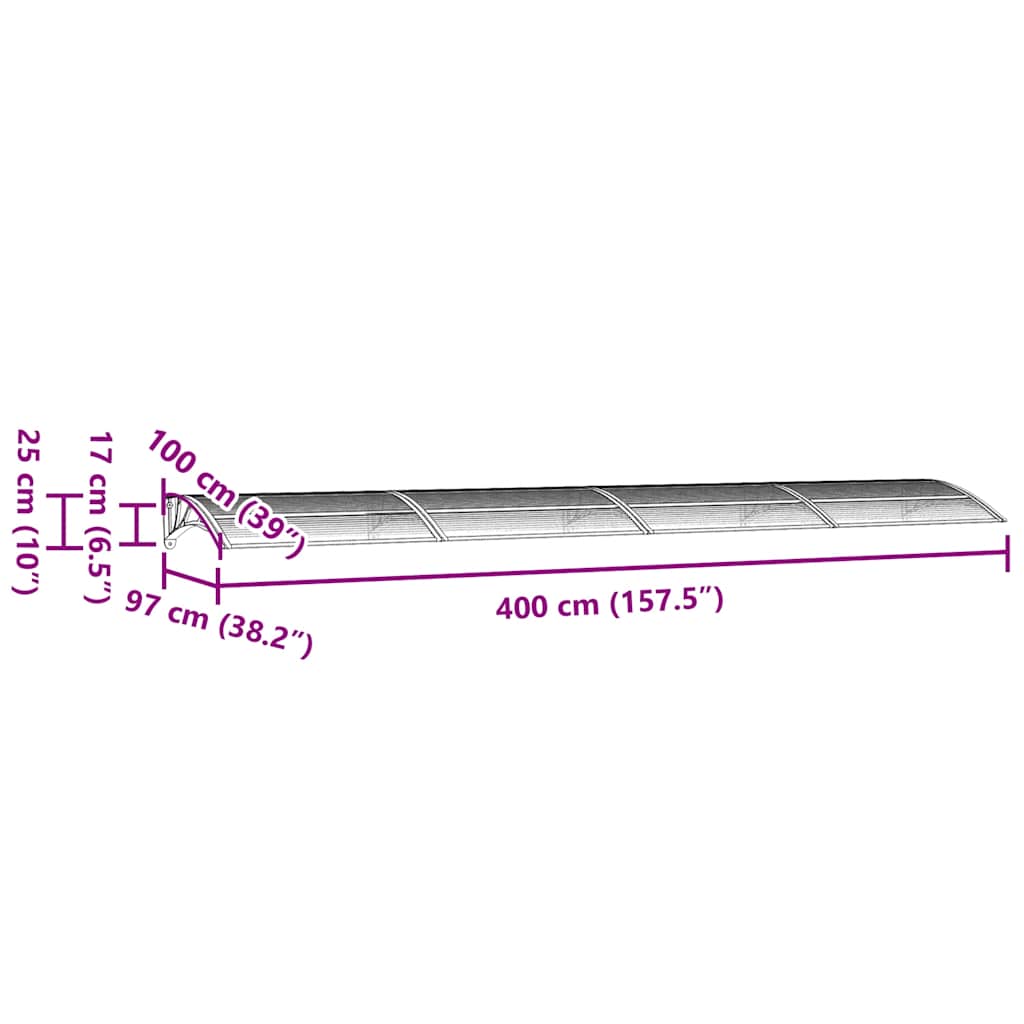 vidaXL Daszek nad drzwi czarny 400x100 cm poliwęglan