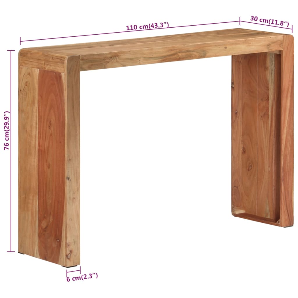 vidaXL Stolik konsolowy, 110x30x76 cm, lite drewno akacjowe