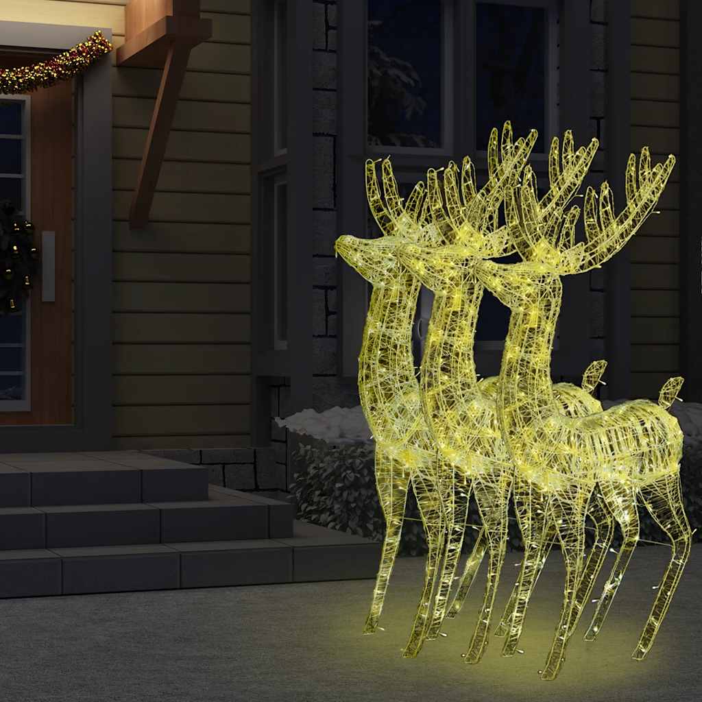 vidaXL Renifery z akrylu XXL, 3 szt., 250 ciepłych białych LED, 180 cm