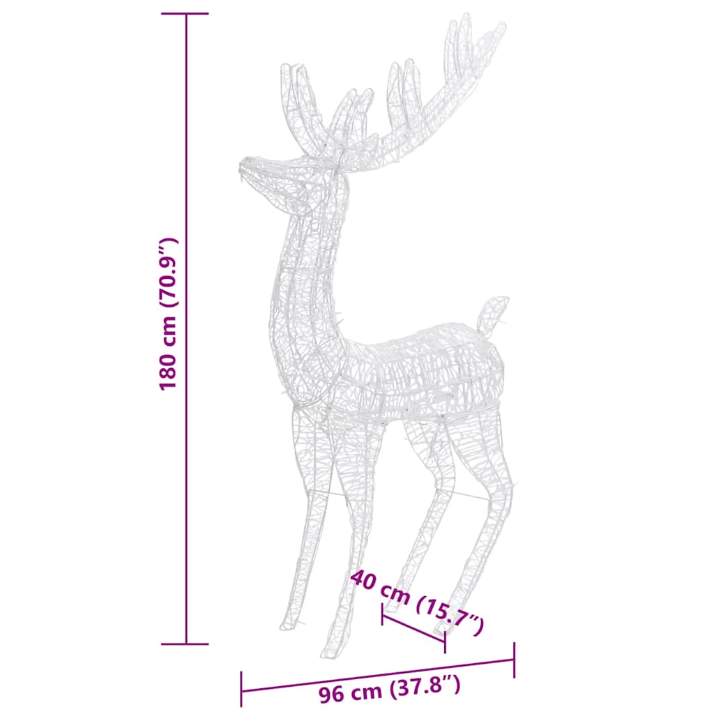 vidaXL Renifery z akrylu XXL, 3 szt., 250 ciepłych białych LED, 180 cm