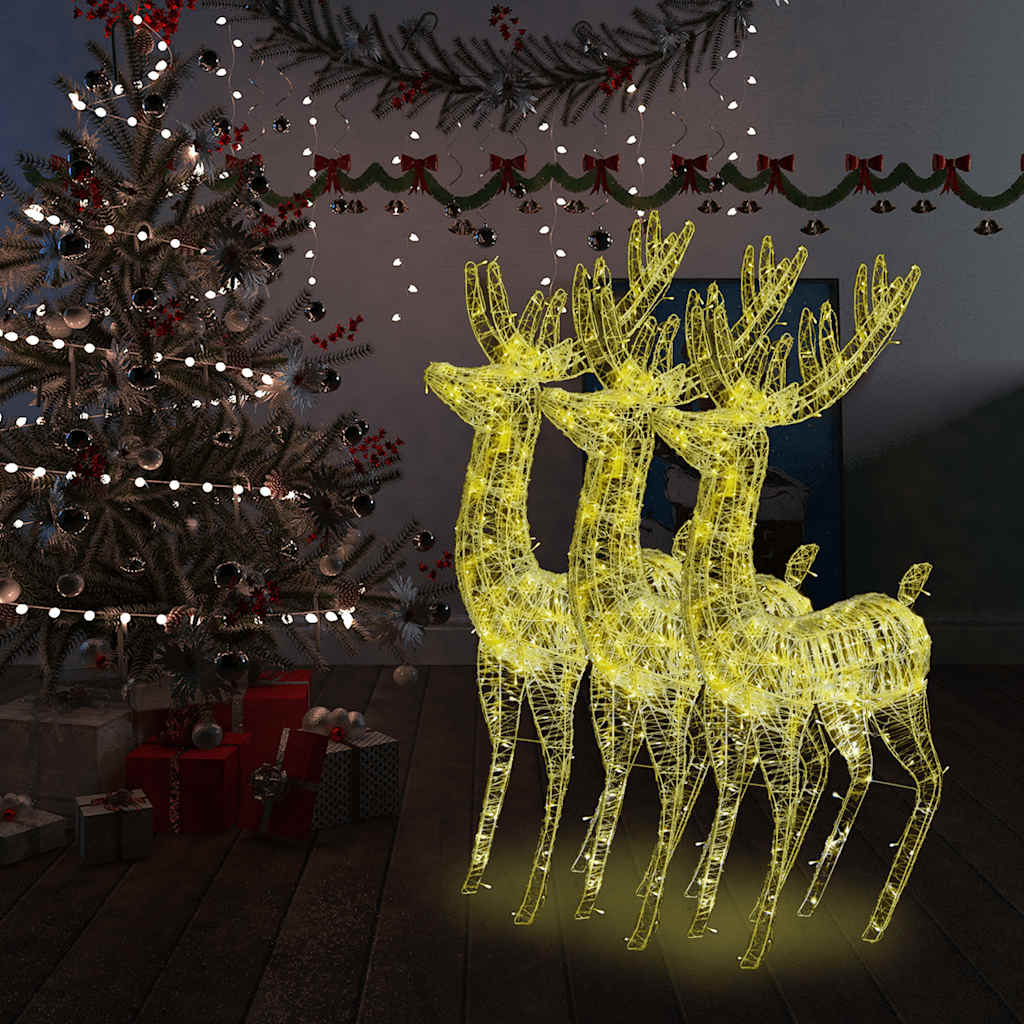 vidaXL Renifery z akrylu XXL, 3 szt., 250 ciepłych białych LED, 180 cm