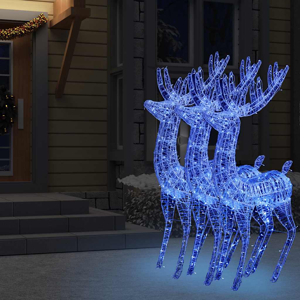 vidaXL Renifery z akrylu XXL, 3 szt., 250 niebieskich LED, 180 cm
