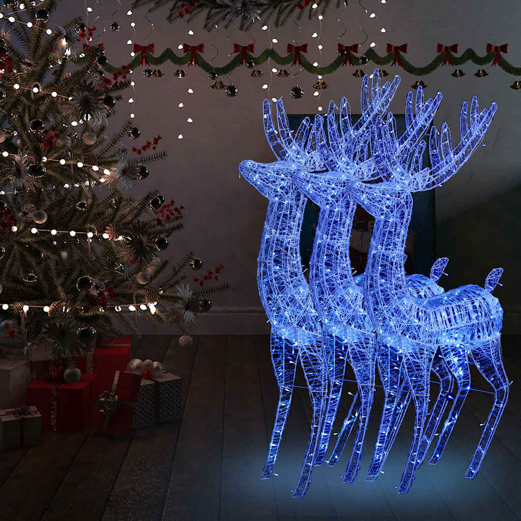 vidaXL Renifery z akrylu XXL, 3 szt., 250 niebieskich LED, 180 cm