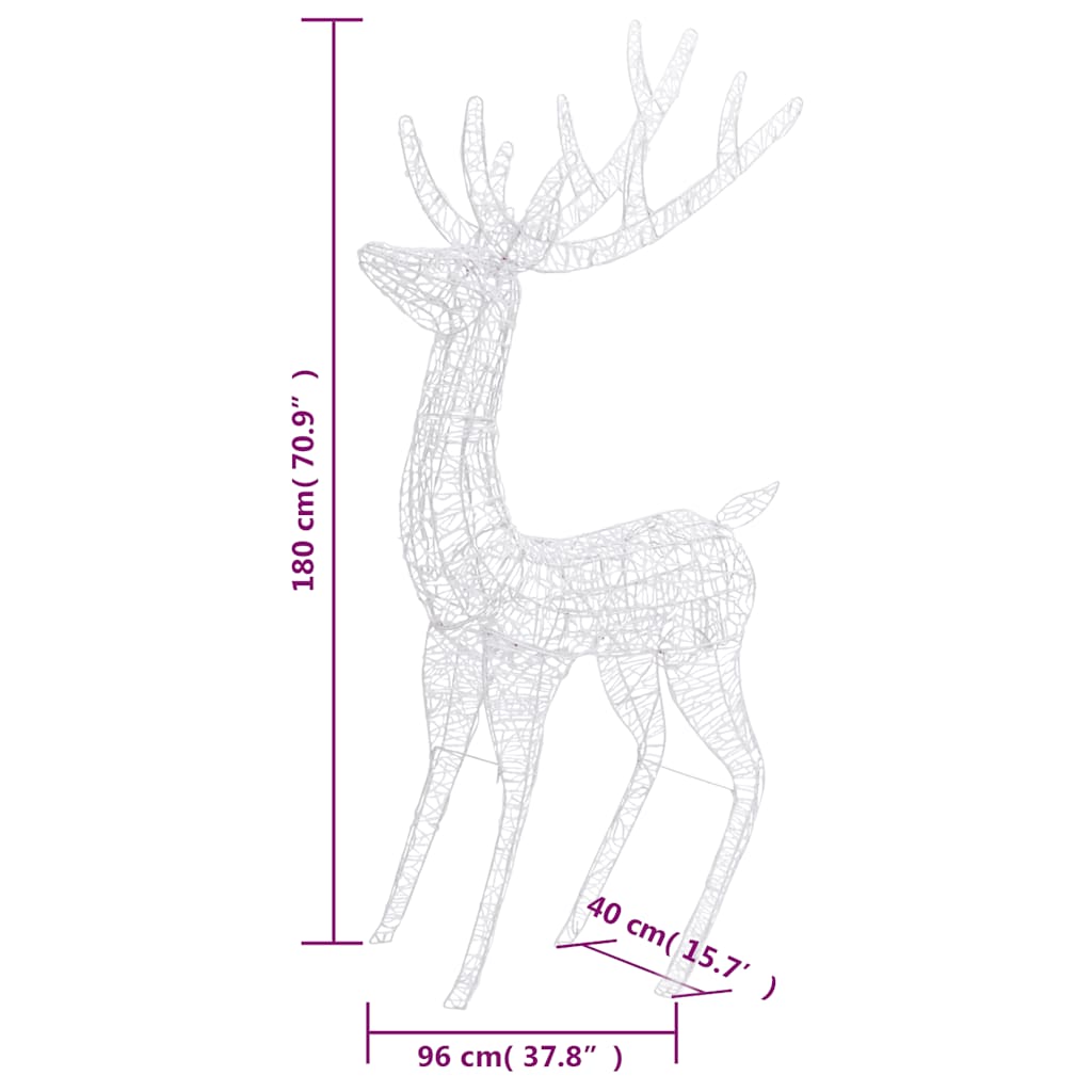 vidaXL Renifery z akrylu XXL, 2 szt., 250 kolorowych LED, 180 cm