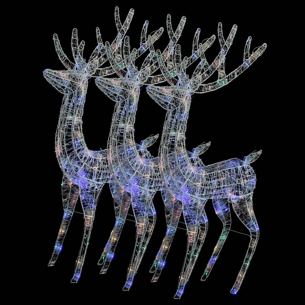 vidaXL Renifery z akrylu XXL, 3 szt., 250 kolorowych LED, 180 cm