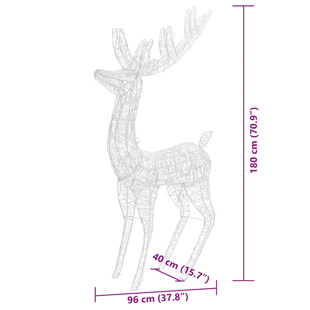 vidaXL Renifery z akrylu XXL, 3 szt., 250 kolorowych LED, 180 cm