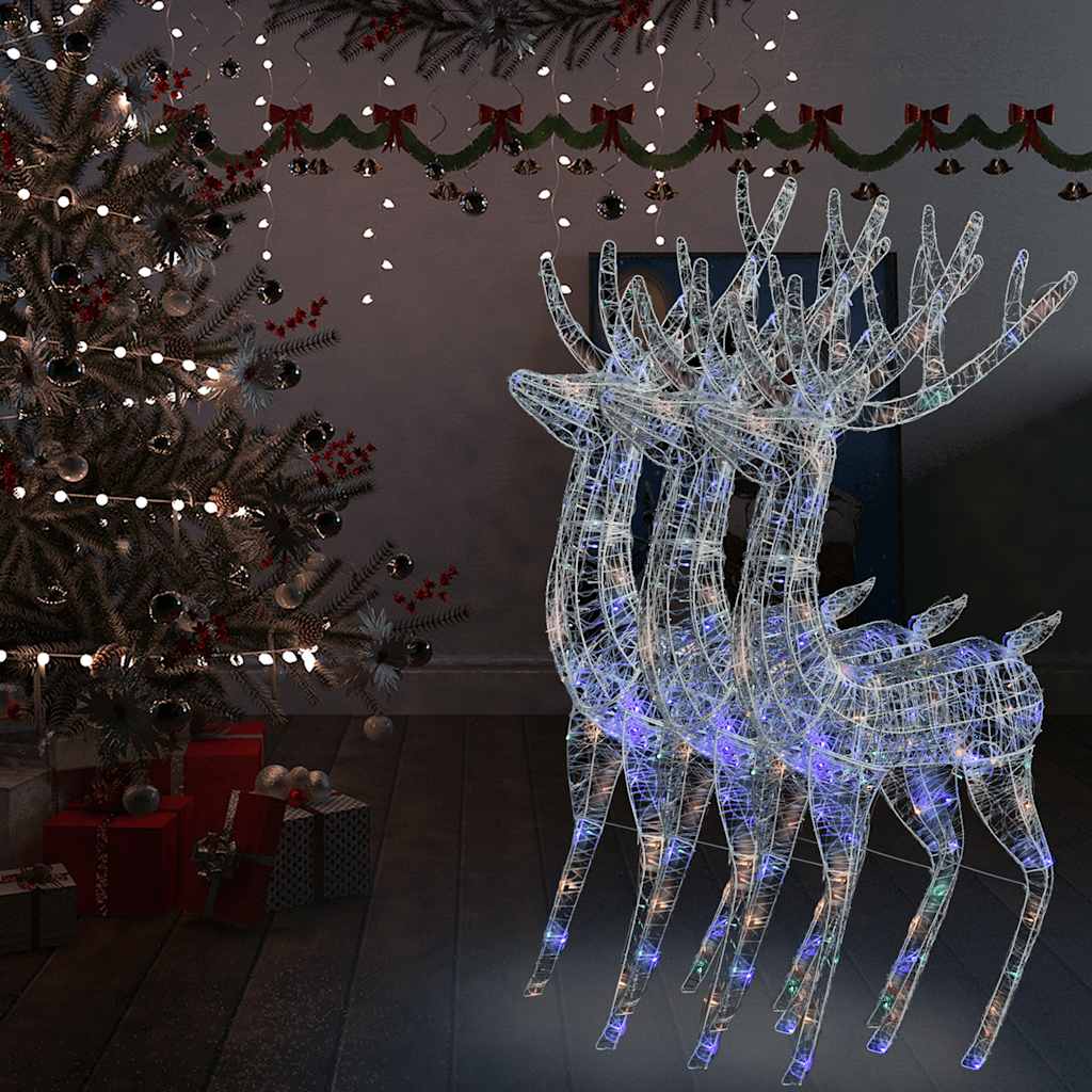 vidaXL Renifery z akrylu XXL, 3 szt., 250 kolorowych LED, 180 cm