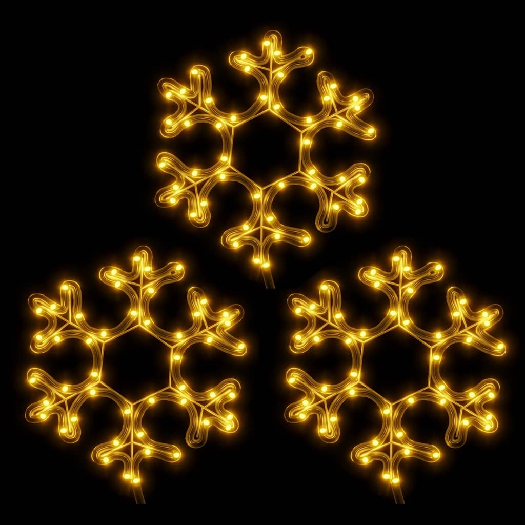 vidaXL Ozdobne śnieżynki, ciepłe białe światło LED, 3 szt., 27x27 cm