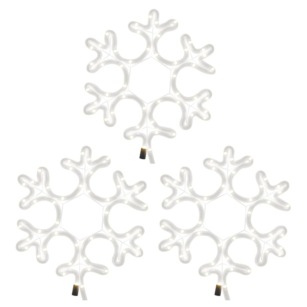 vidaXL Ozdobne śnieżynki, ciepłe białe światło LED, 3 szt., 27x27 cm