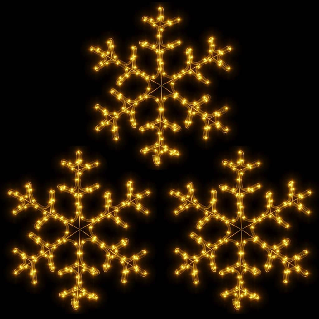 vidaXL Ozdobne śnieżynki, ciepłe białe światło LED, 3 szt., 59x59 cm