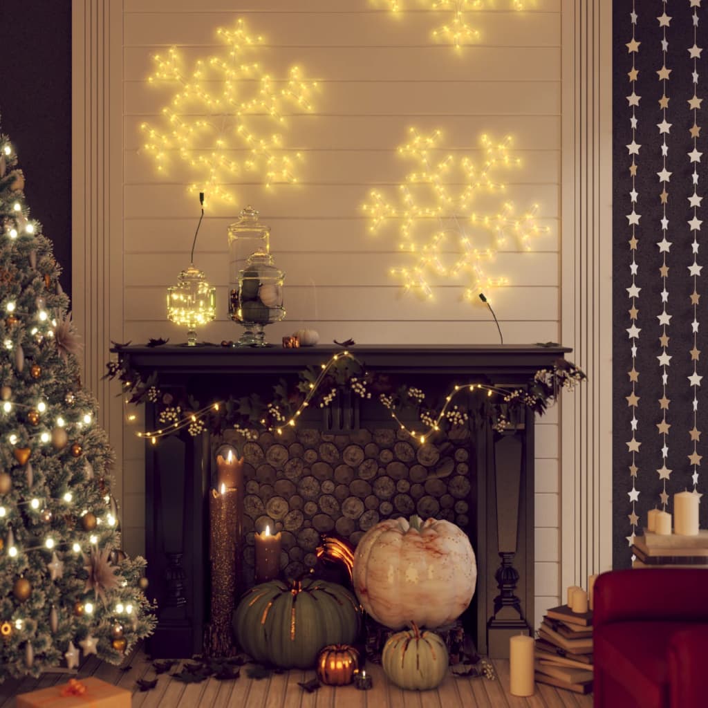 vidaXL Ozdobne śnieżynki, ciepłe białe światło LED, 3 szt., 59x59 cm