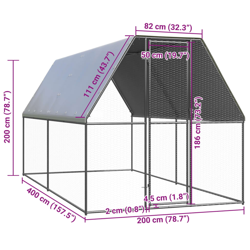 vidaXL Klatka zewnętrzna dla kurcząt, 2x4x2 m, stal galwanizowana