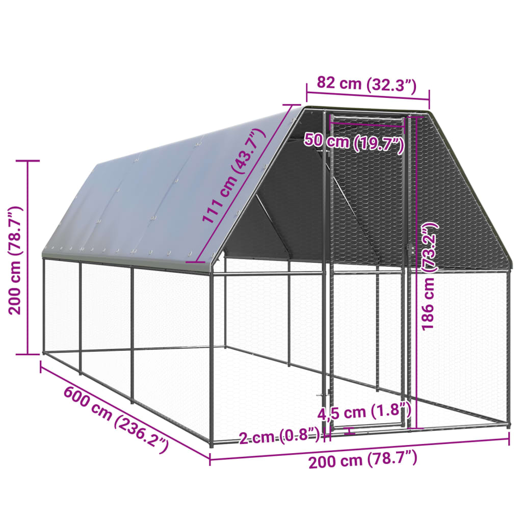 vidaXL Klatka zewnętrzna dla kurcząt, 2x6x2 m, stal galwanizowana