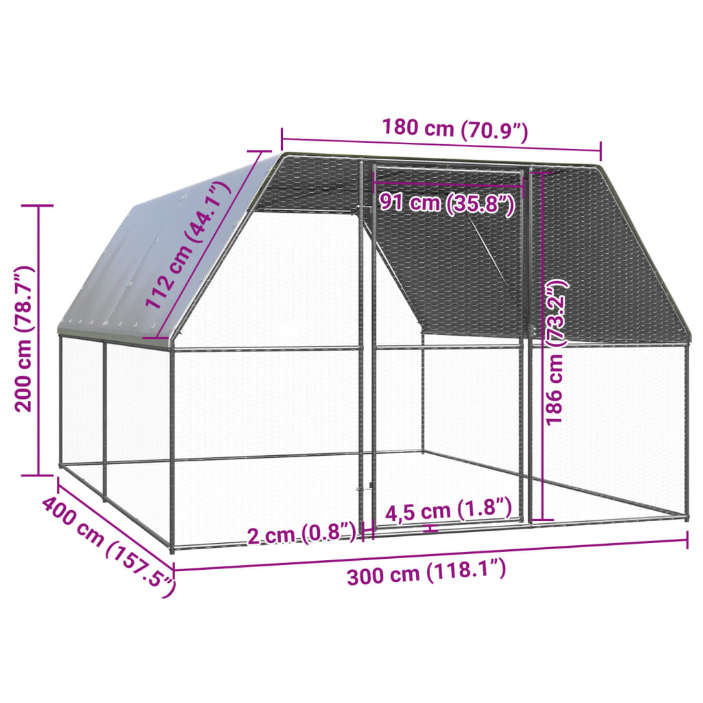 vidaXL Klatka zewnętrzna dla kurcząt, 3x4x2 m, stal galwanizowana