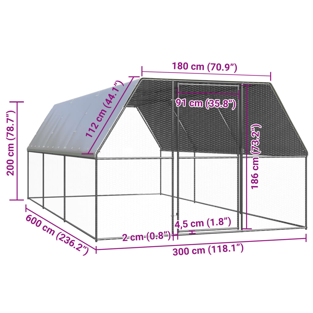 vidaXL Klatka zewnętrzna dla kurcząt, 3x6x2 m, stal galwanizowana