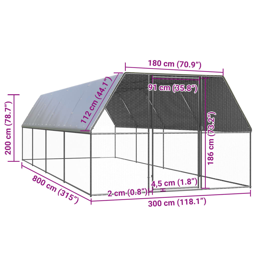 vidaXL Klatka zewnętrzna dla kurcząt, 3x8x2 m, stal galwanizowana