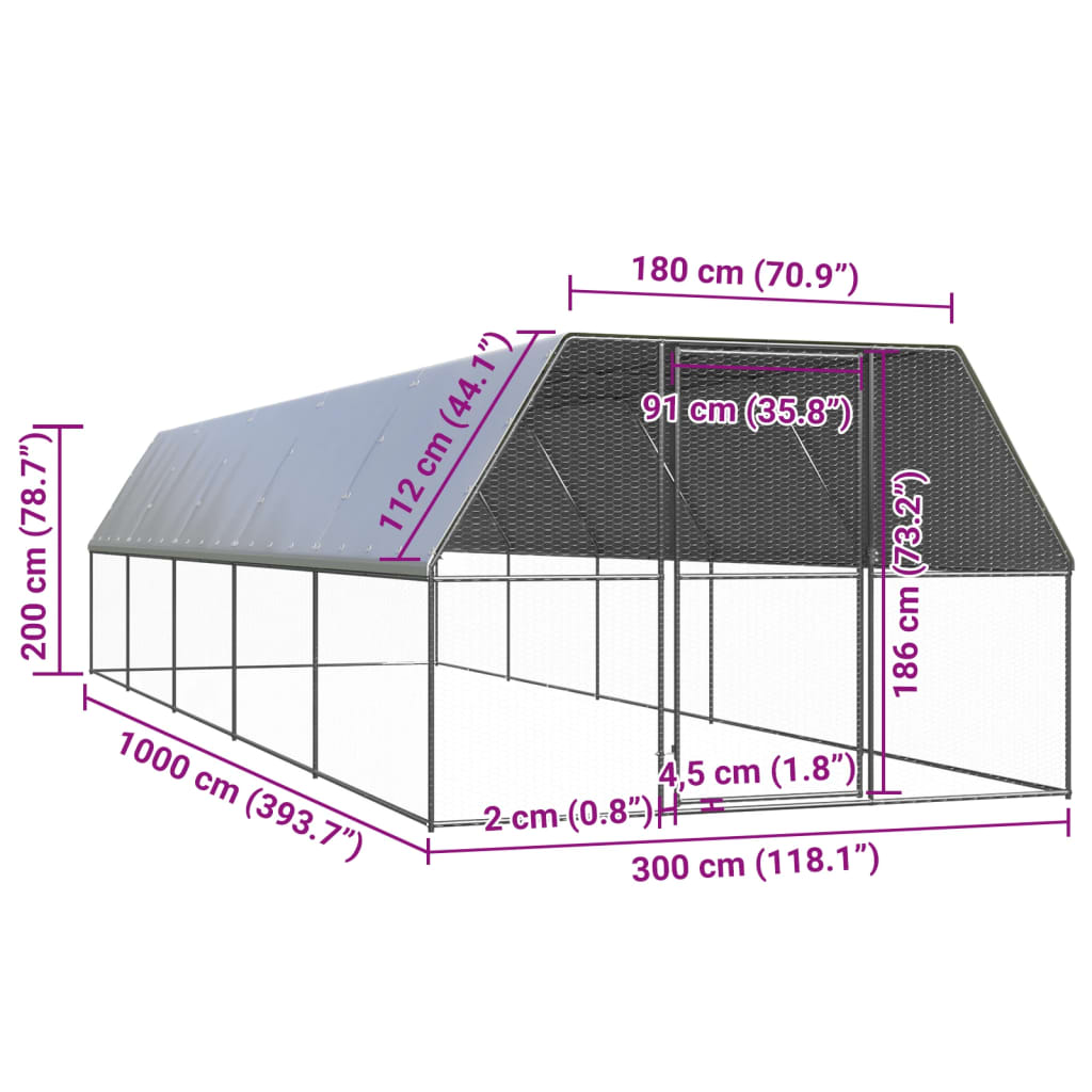 vidaXL Klatka zewnętrzna dla kurcząt, 3x10x2 m, stal galwanizowana