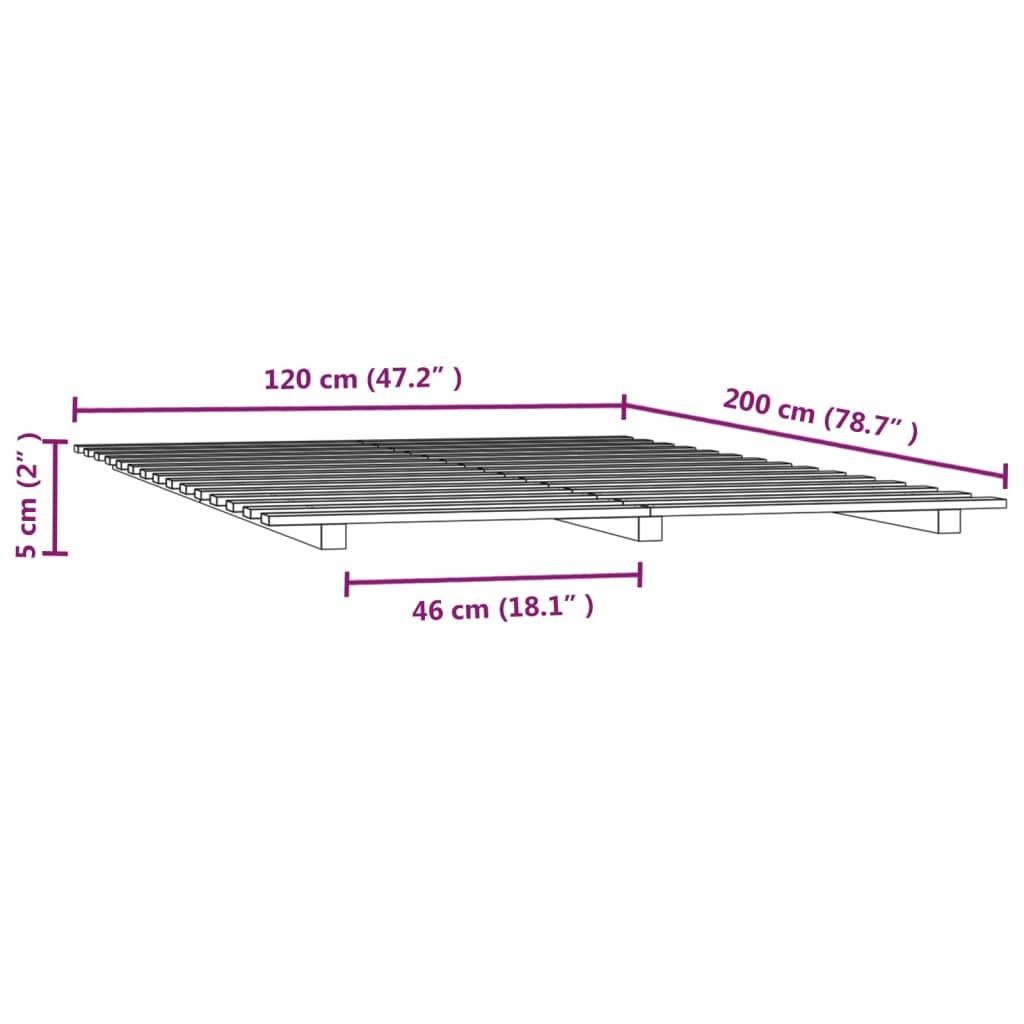 vidaXL Rama łóżka, 120 x 200 cm, lite drewno sosnowe