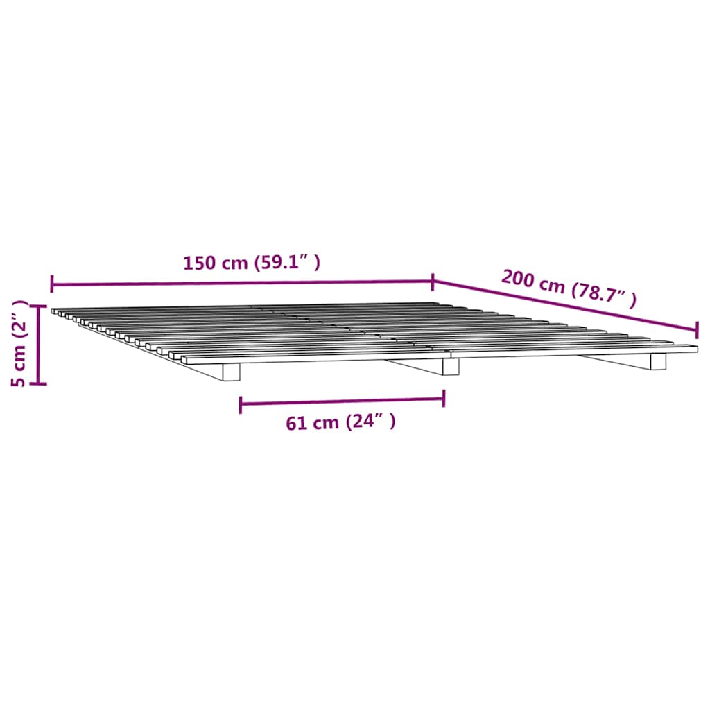 vidaXL Rama łóżka, 150x200 cm, lite drewno sosnowe
