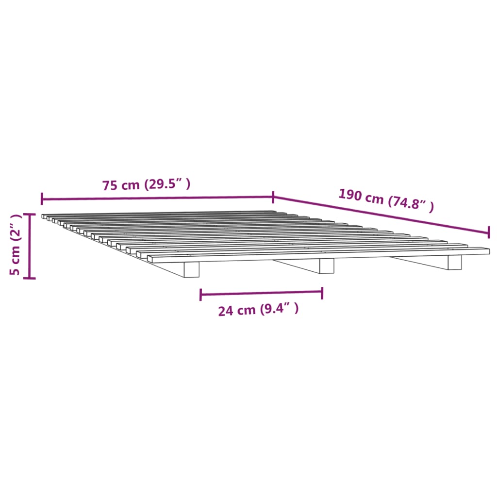 vidaXL Rama łóżka, czarna, 75x190 cm, lite drewno sosnowe