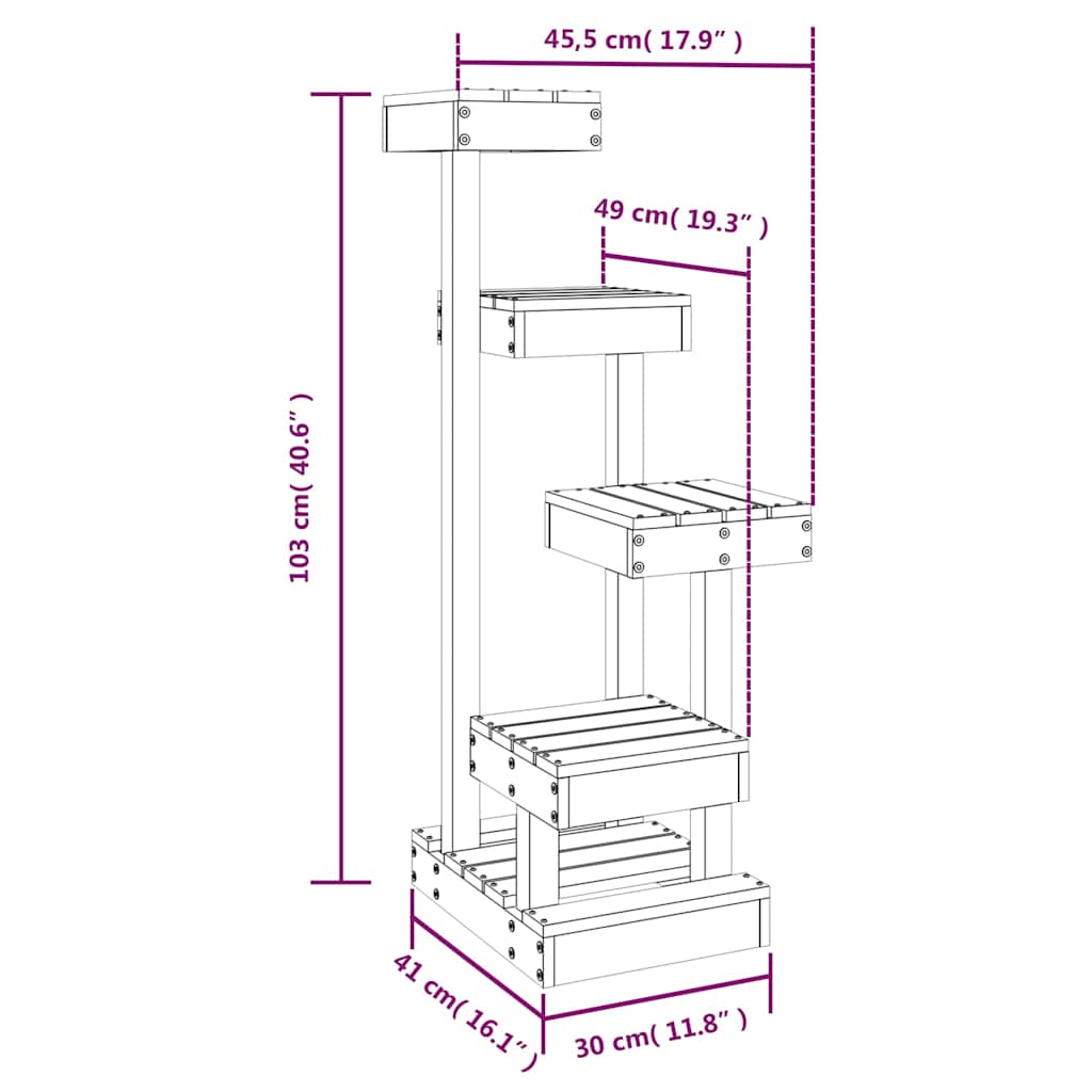 vidaXL Drzewko dla kota, 45,5x49x103 cm, lite drewno sosnowe