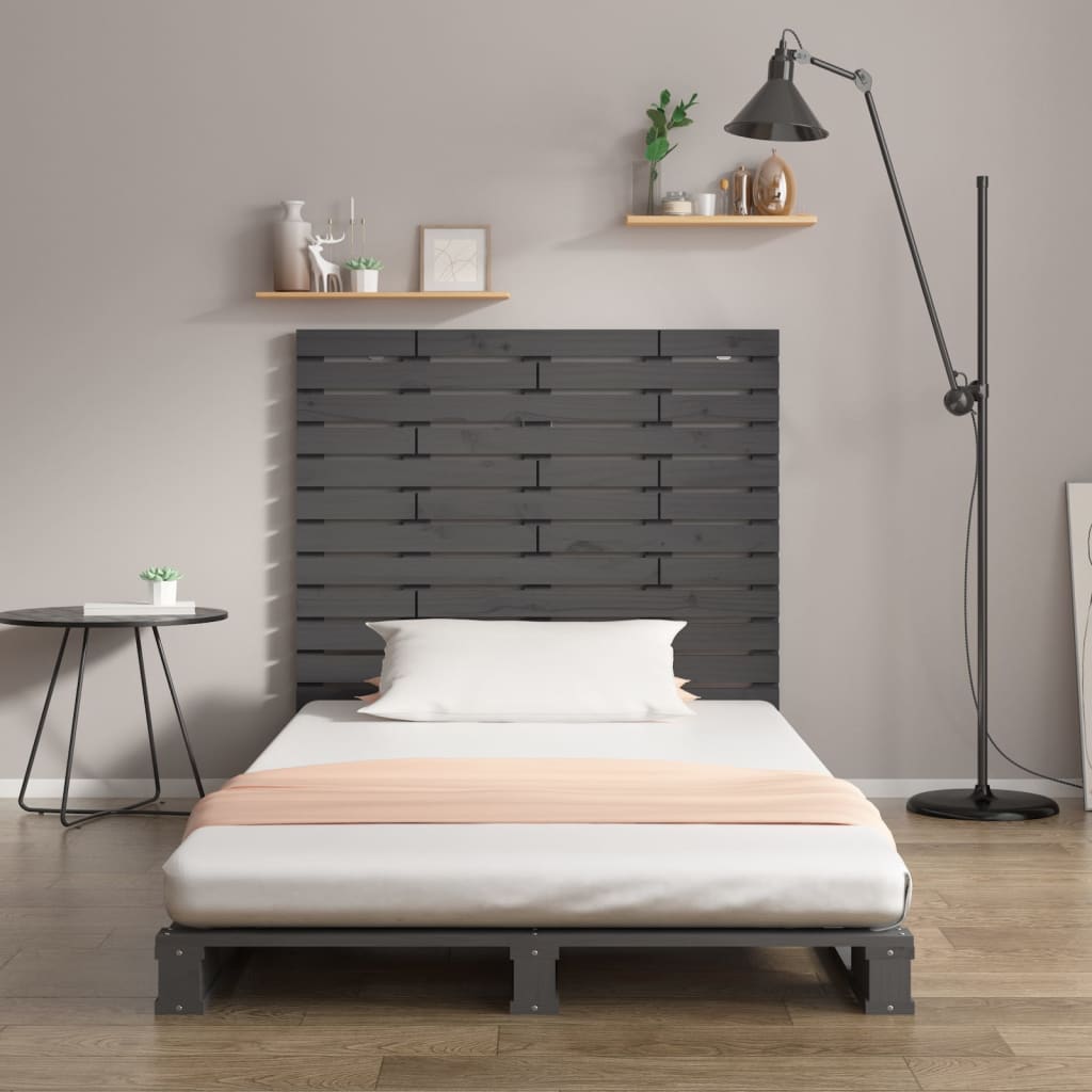 vidaXL Wezgłowie łóżka, szare, 126x3x91,5 cm, lite drewno sosnowe