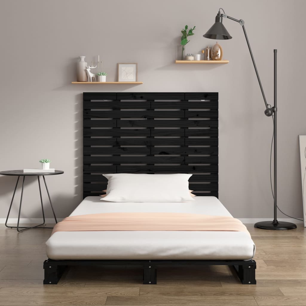 vidaXL Wezgłowie łóżka, czarne, 126x3x91,5 cm, lite drewno sosnowe
