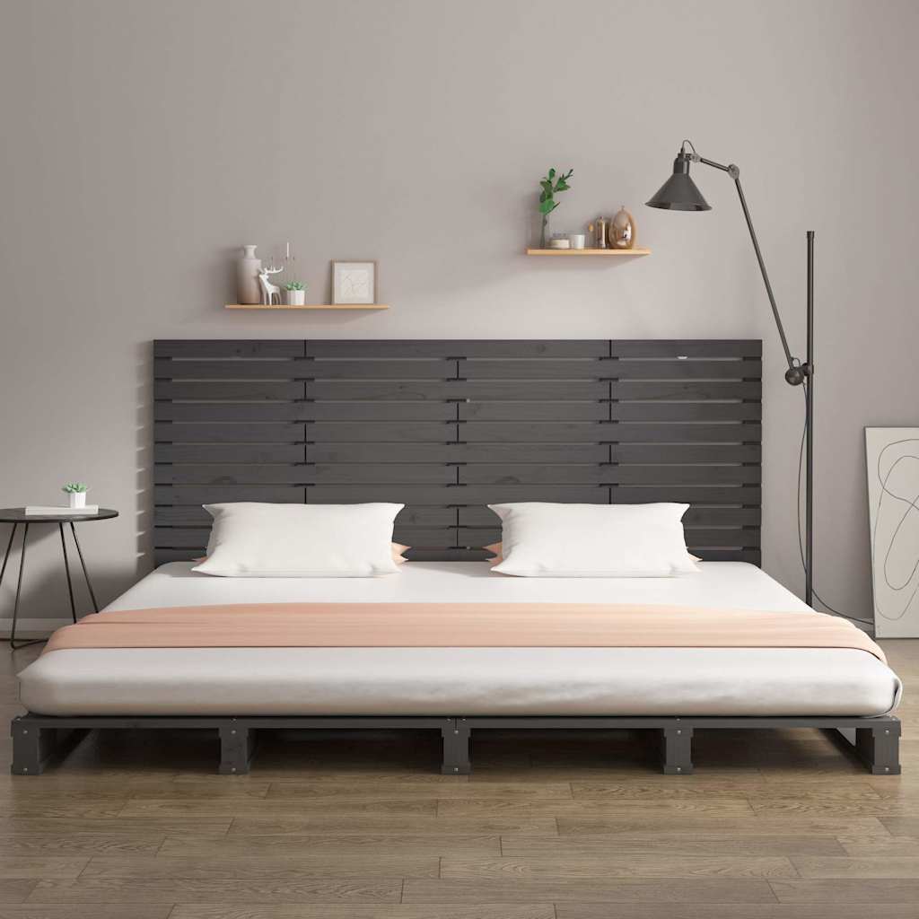 vidaXL Wezgłowie łóżka, szare, 156x3x91,5 cm, lite drewno sosnowe