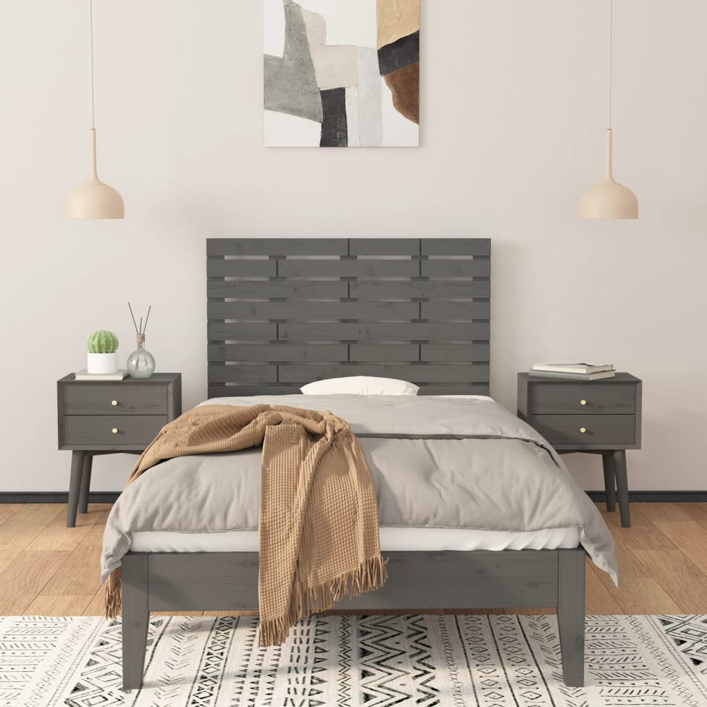 vidaXL Wezgłowie łóżka, szare, 106x3x63 cm, lite drewno sosnowe