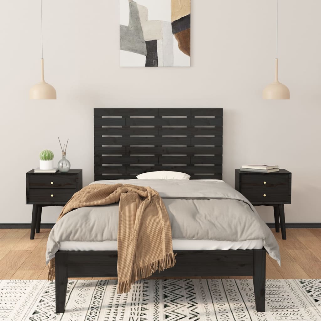 vidaXL Wezgłowie łóżka, czarne, 106x3x63 cm, lite drewno sosnowe