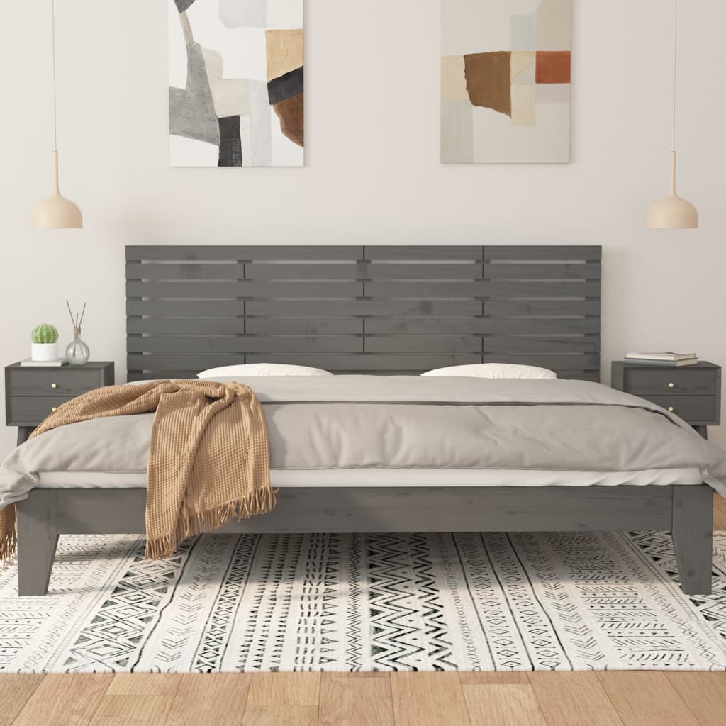 vidaXL Wezgłowie łóżka, szare, 206x3x63 cm, lite drewno sosnowe