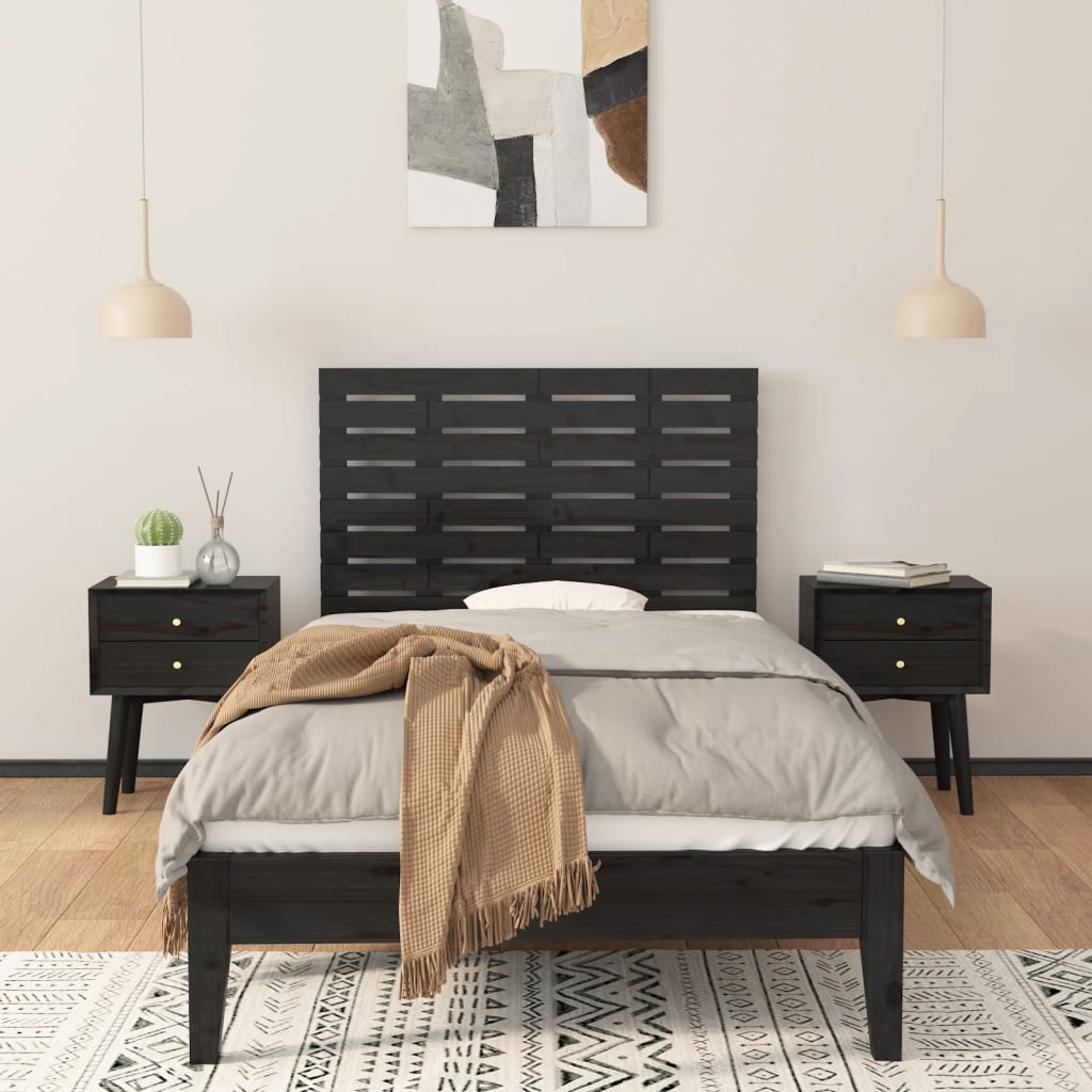 vidaXL Wezgłowie łóżka, czarne, 96x3x63 cm, lite drewno sosnowe