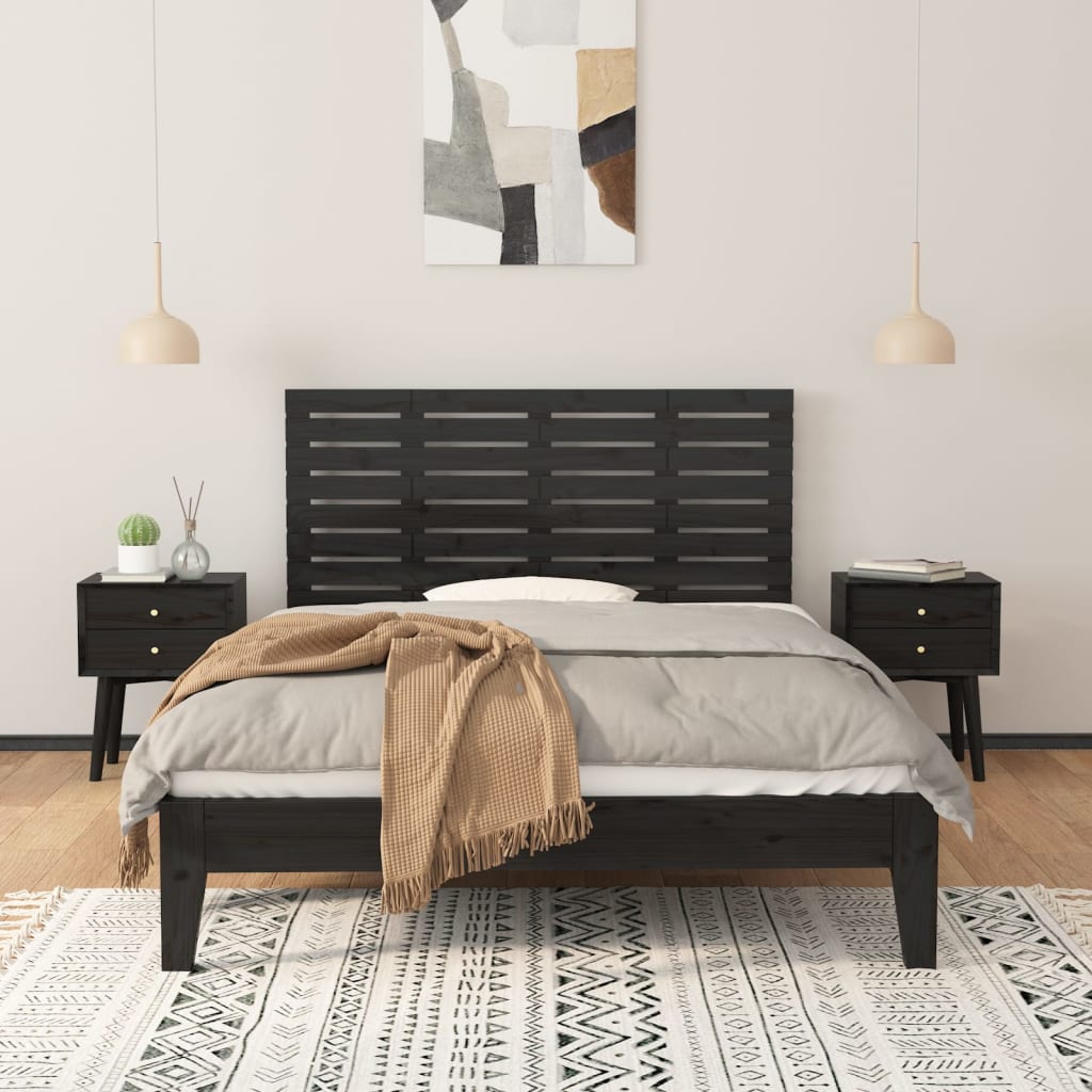 vidaXL Wezgłowie łóżka, czarne, 126x3x63 cm, lite drewno sosnowe