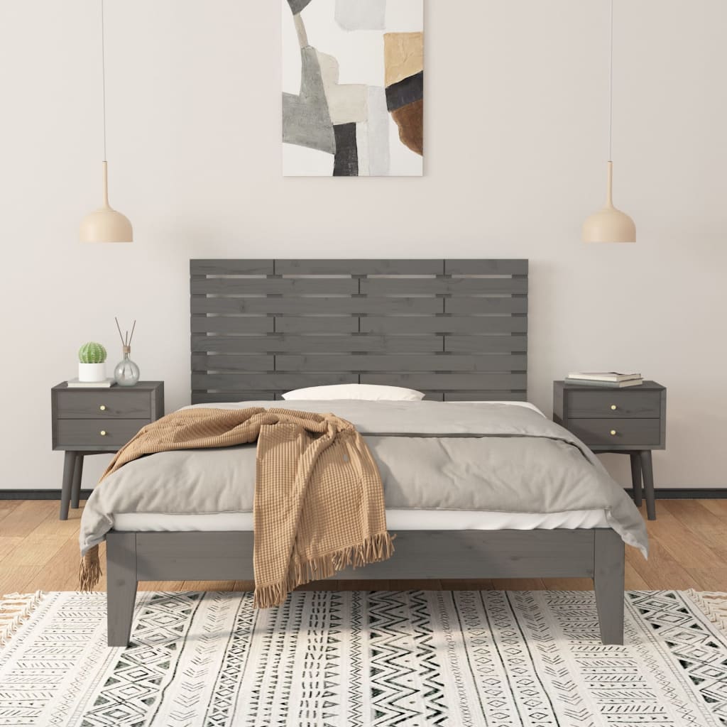 vidaXL Wezgłowie łóżka, szare, 146x3x63 cm, lite drewno sosnowe