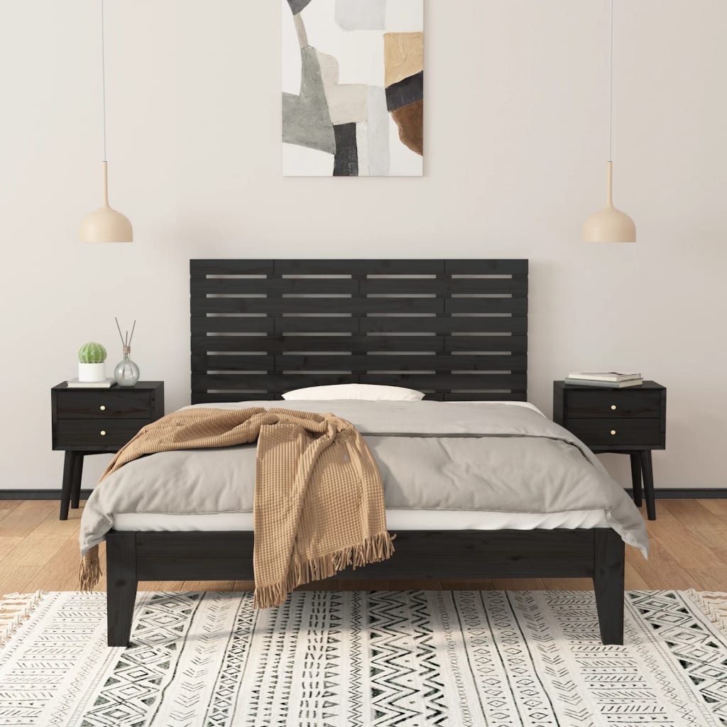 vidaXL Wezgłowie łóżka, czarne, 146x3x63 cm, lite drewno sosnowe
