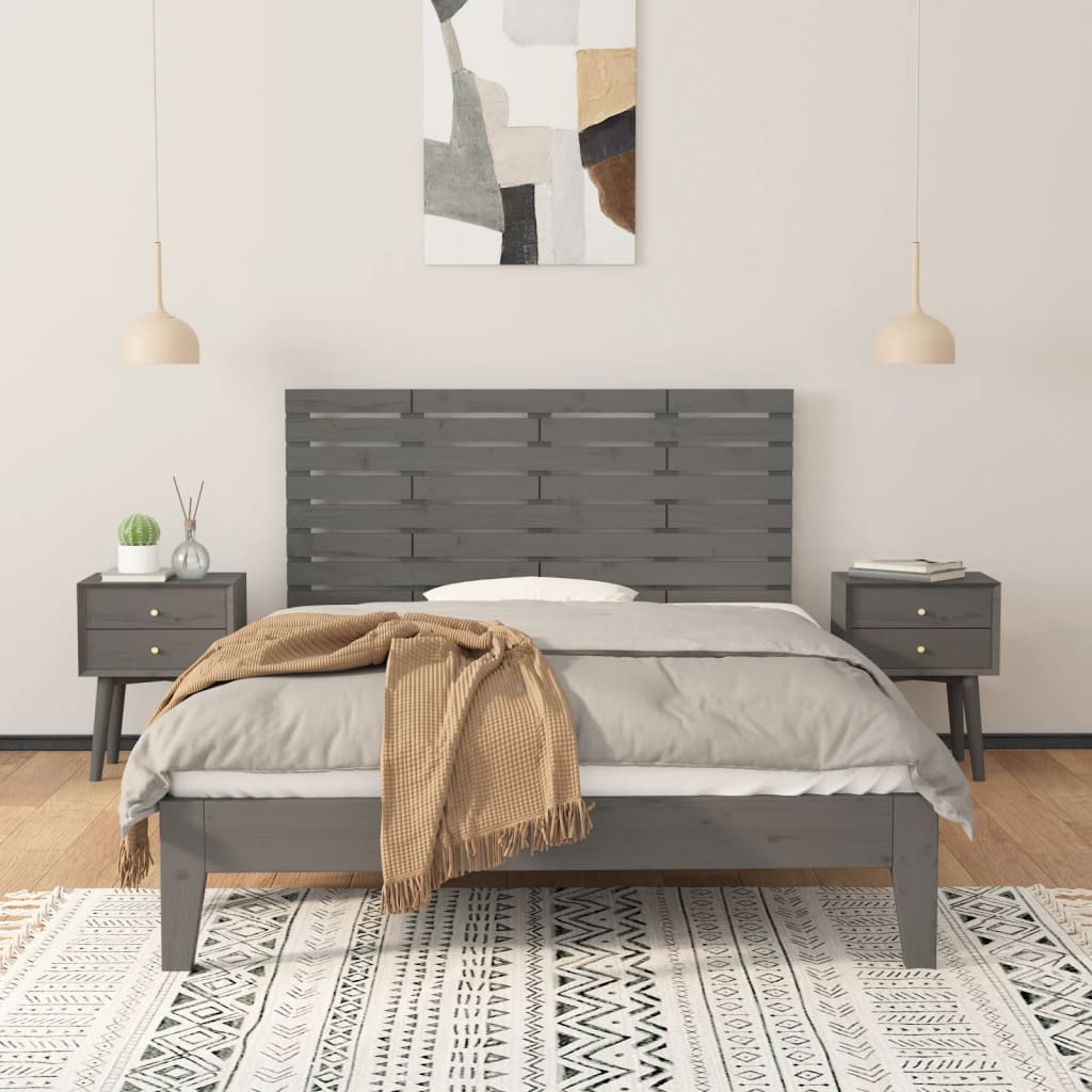 vidaXL Wezgłowie łóżka, szare, 156x3x63 cm, lite drewno sosnowe