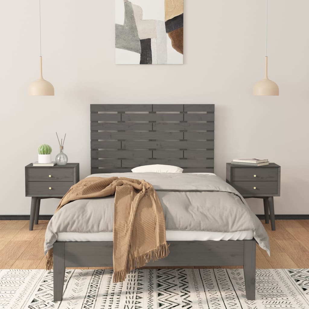 vidaXL Wezgłowie łóżka, szare, 81x3x63 cm, lite drewno sosnowe
