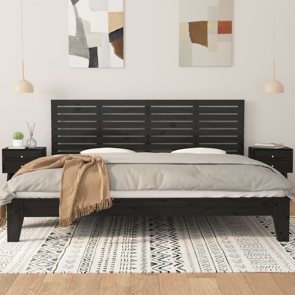 vidaXL Wezgłowie łóżka, czarne, 166x3x63 cm, lite drewno sosnowe
