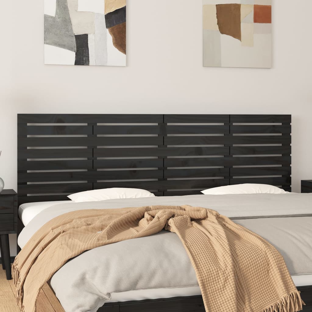 vidaXL Wezgłowie łóżka, czarne, 166x3x63 cm, lite drewno sosnowe