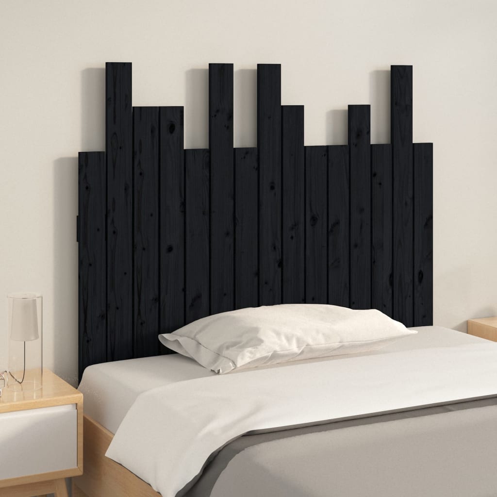 vidaXL Wezgłowie łóżka, czarne, 95,5x3x80 cm, lite drewno sosnowe