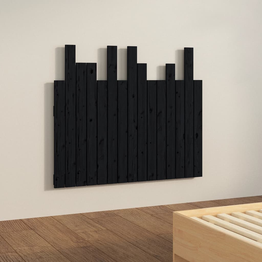 vidaXL Wezgłowie łóżka, czarne, 95,5x3x80 cm, lite drewno sosnowe