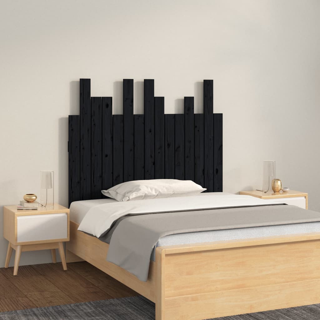 vidaXL Wezgłowie łóżka, czarne, 95,5x3x80 cm, lite drewno sosnowe